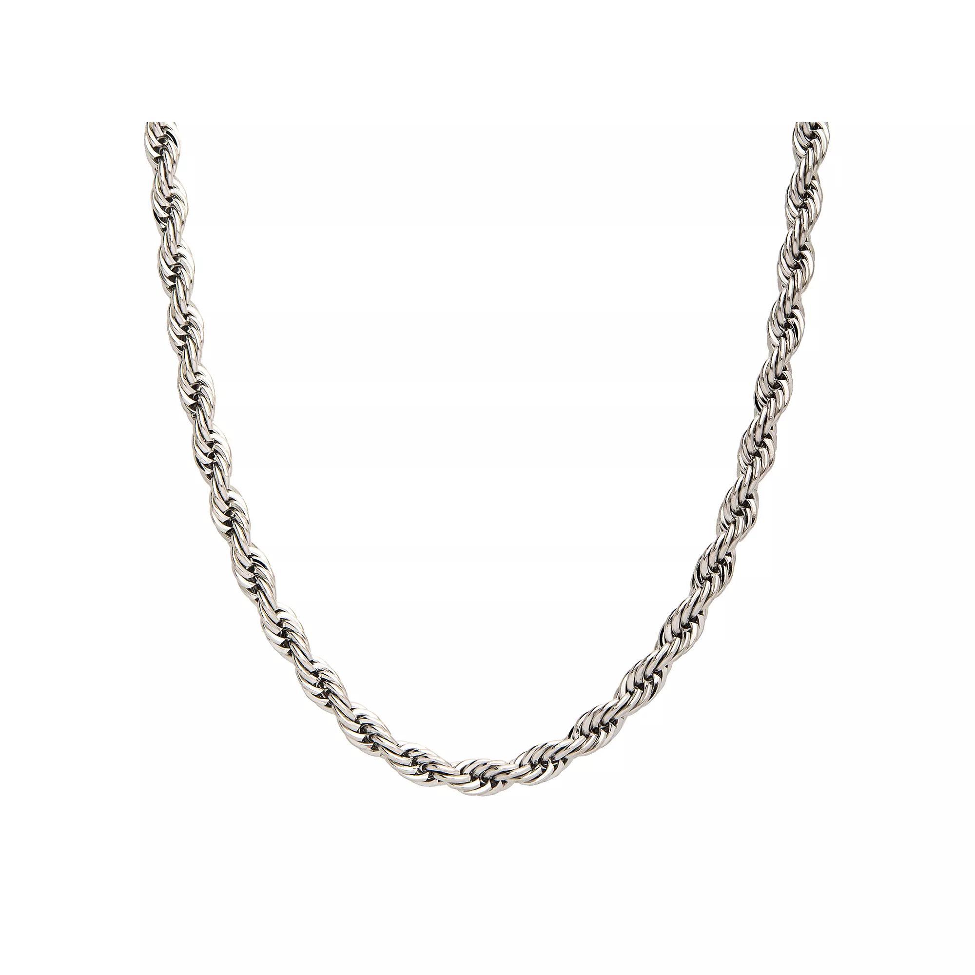 Mens Plated French Rope Chain Necklace Silver Tone Product Image