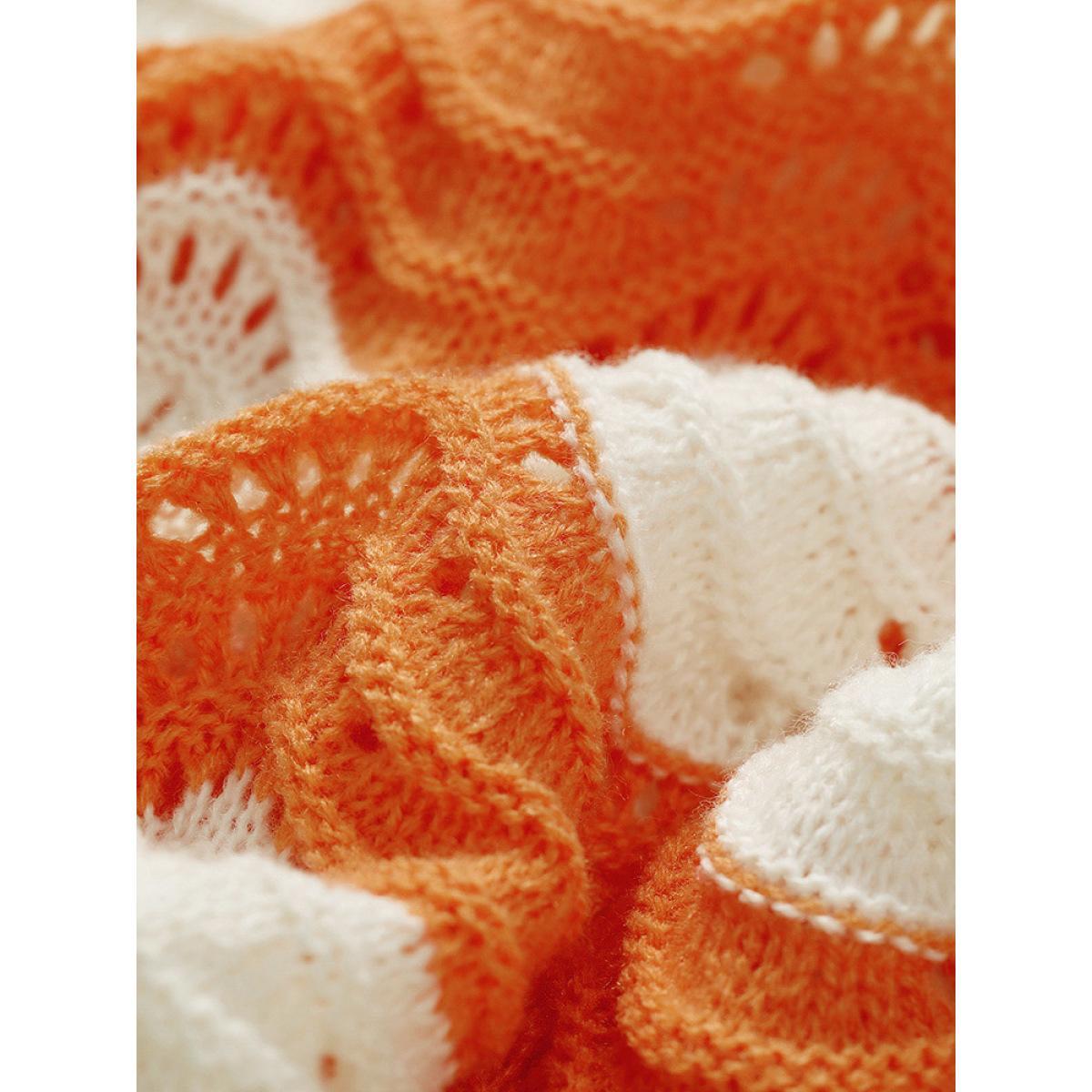 Plus Size Two Tone Eyelet Drop Shoulder Pullover Orange Women Casual Bodycon Long Sleeve Round Neck Dailywear Pullovers BloomChic 22-24/3X Product Image