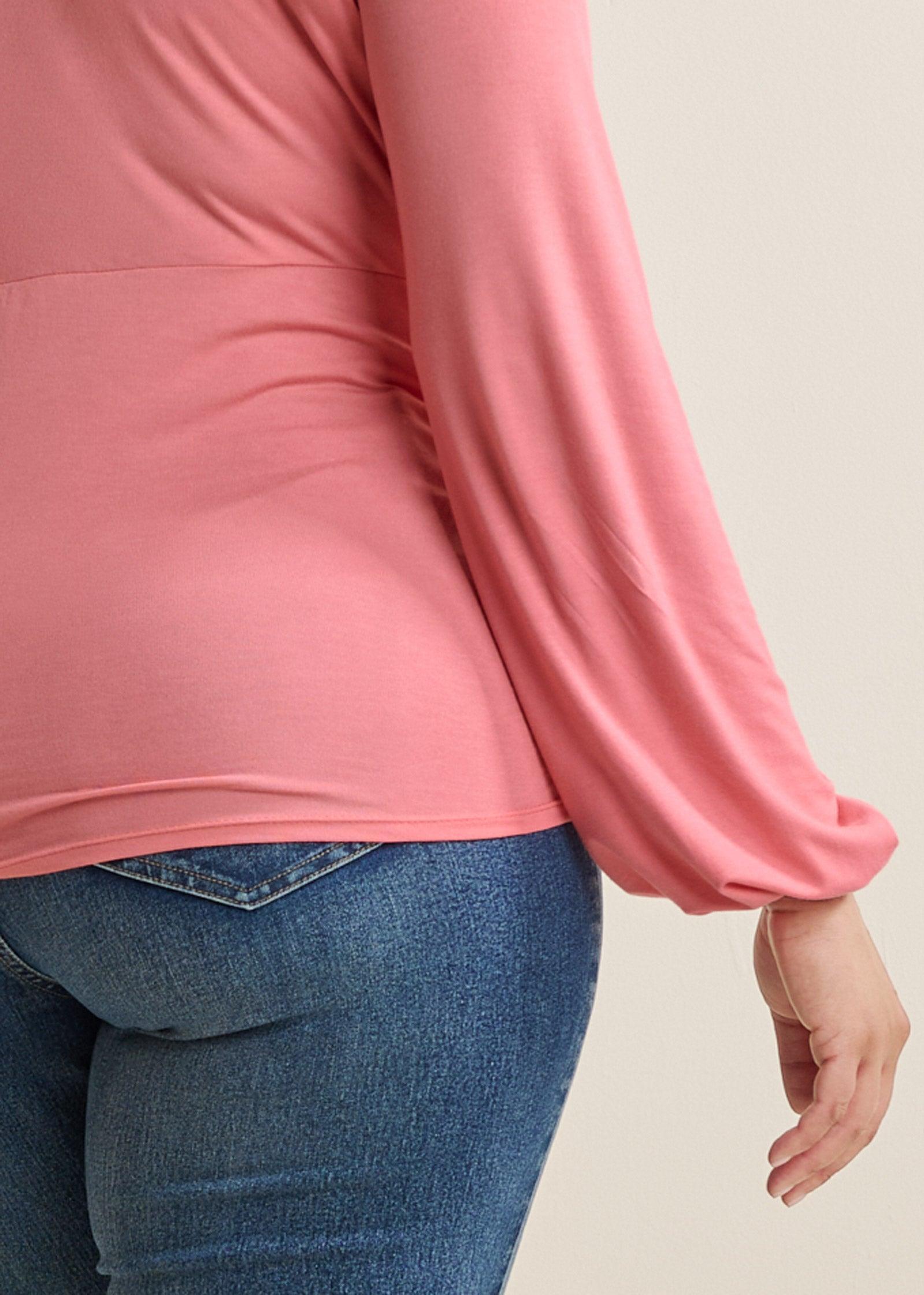 Ruched V-Neck Top - Coral Product Image