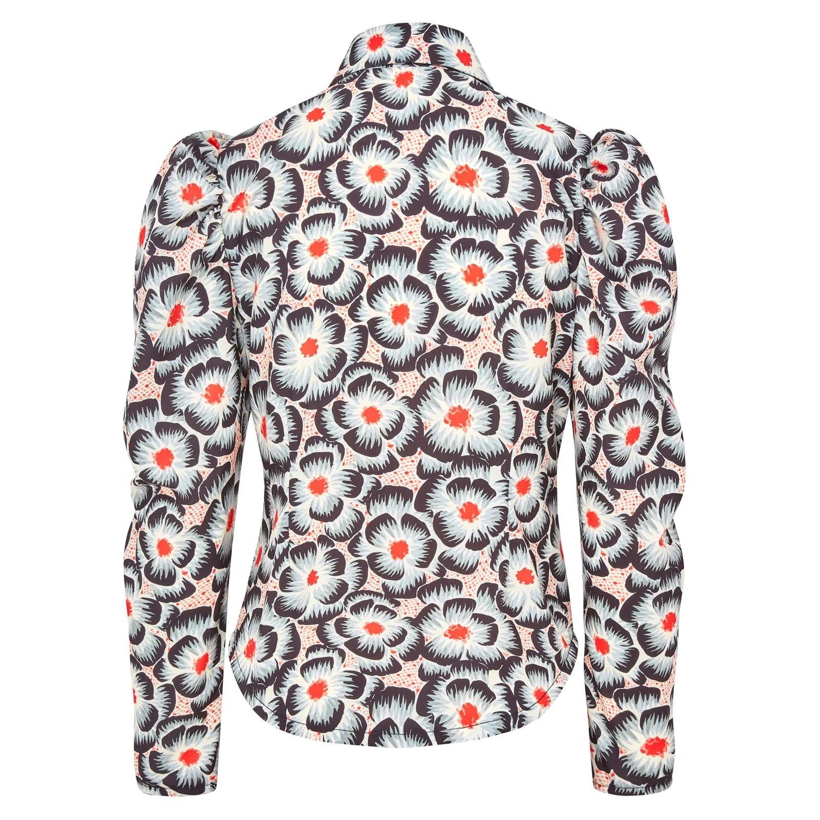 Clara Pleat Shoulder Black Flower Print Shirt Product Image