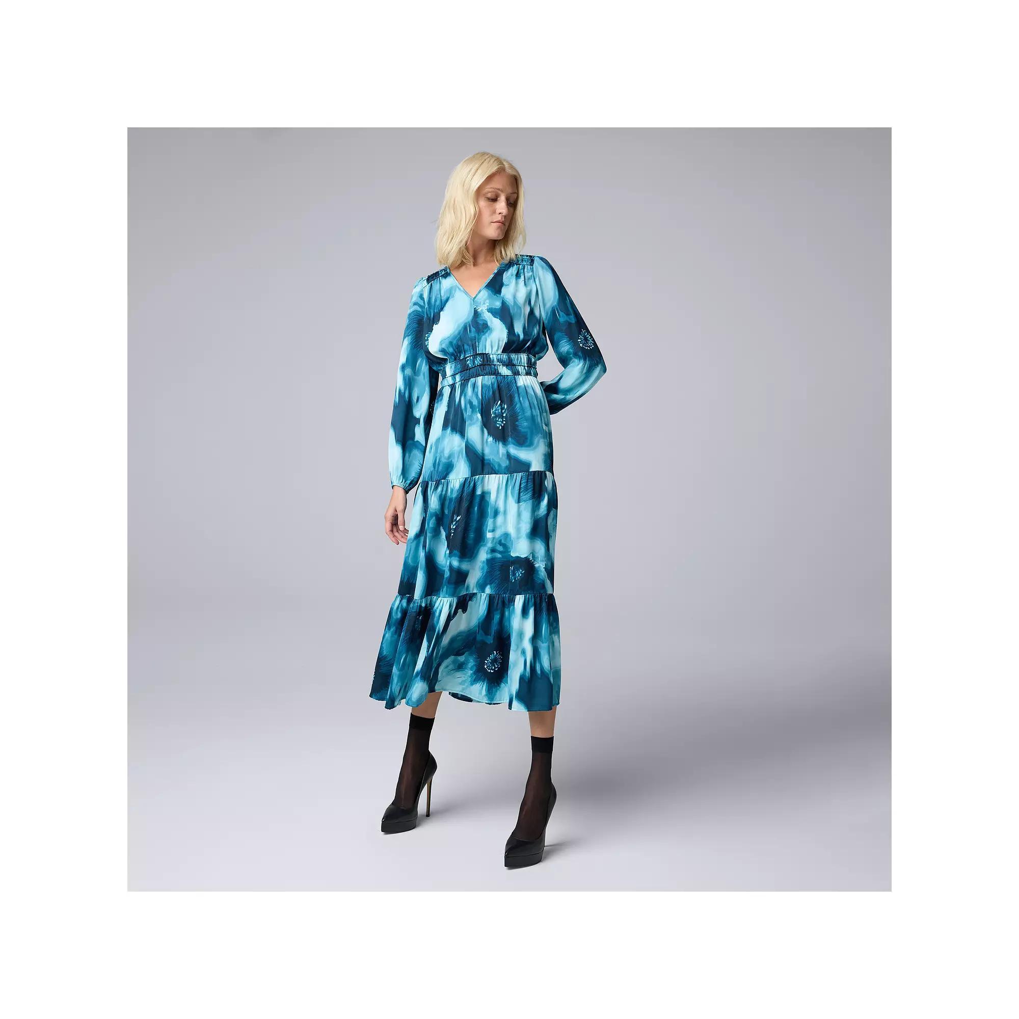 Womens Simply Vera Vera Wang V-Neck Tiered Maxi Dress Blue Floral Product Image