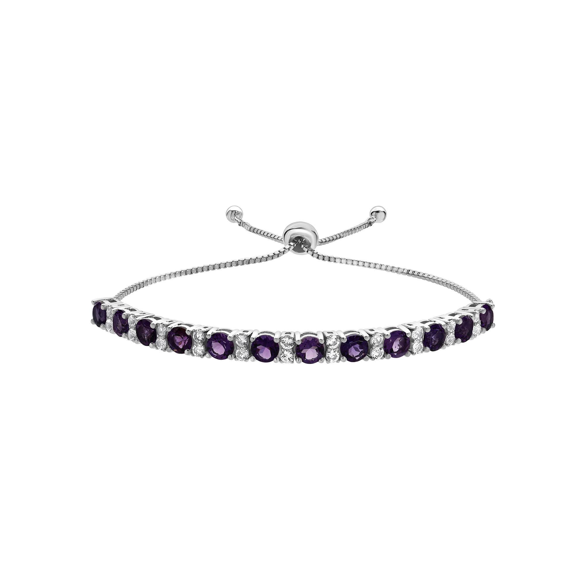 Gemstone Brilliance Sterling Silver Gemstone & Lab-Created White Sapphire Adjustable Bracelet, Women's, Size: 5-9" ADJ, Created Purple Product Image
