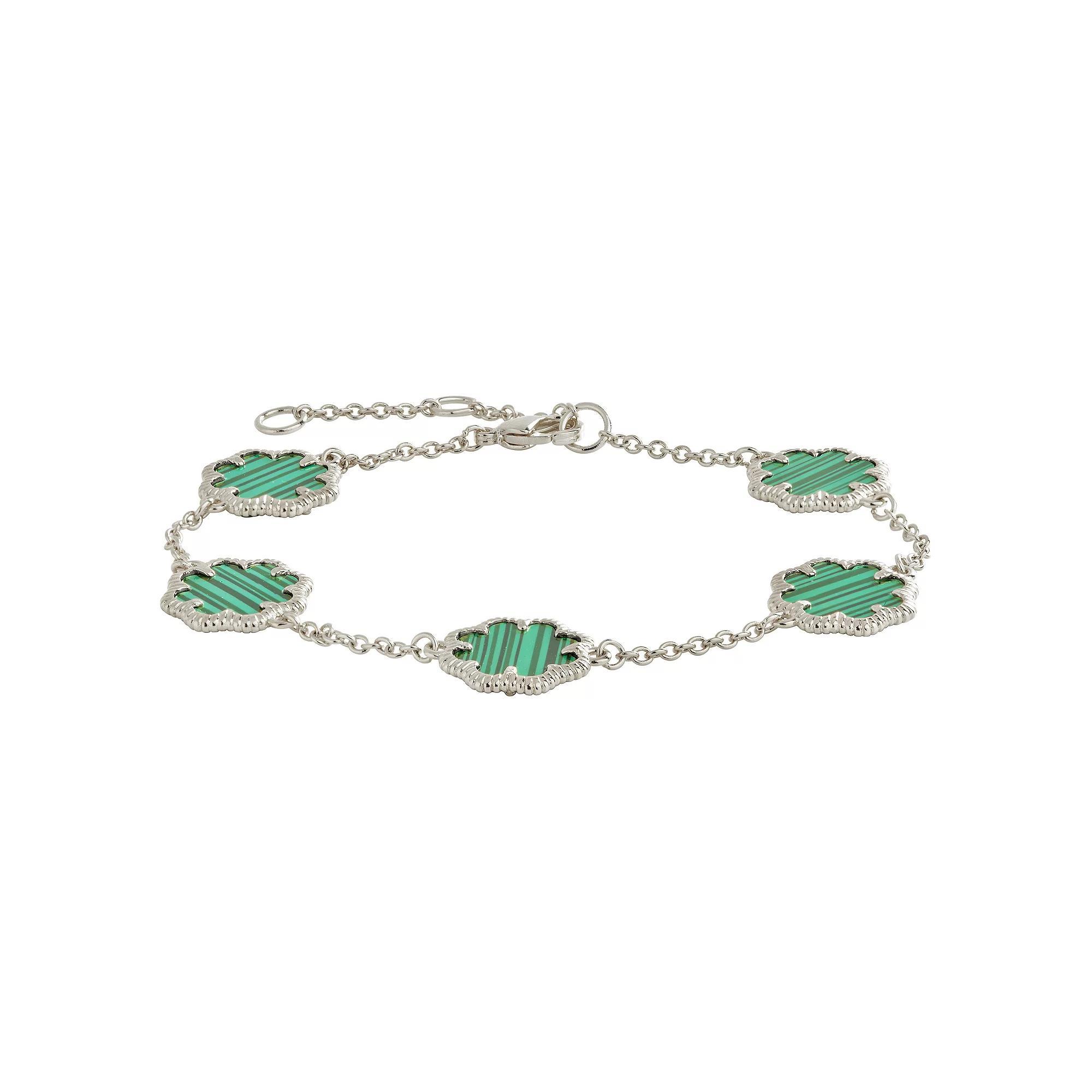 MC Collective Mother-of-Pearl Flower Medallion Station Bracelet, Women's, Size: 7.5", Silver Tone Product Image