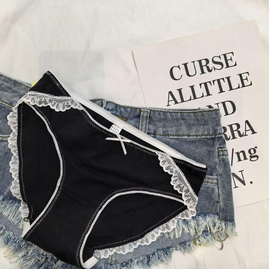 Plain Lace Trim Bow Bikini Panties Product Image