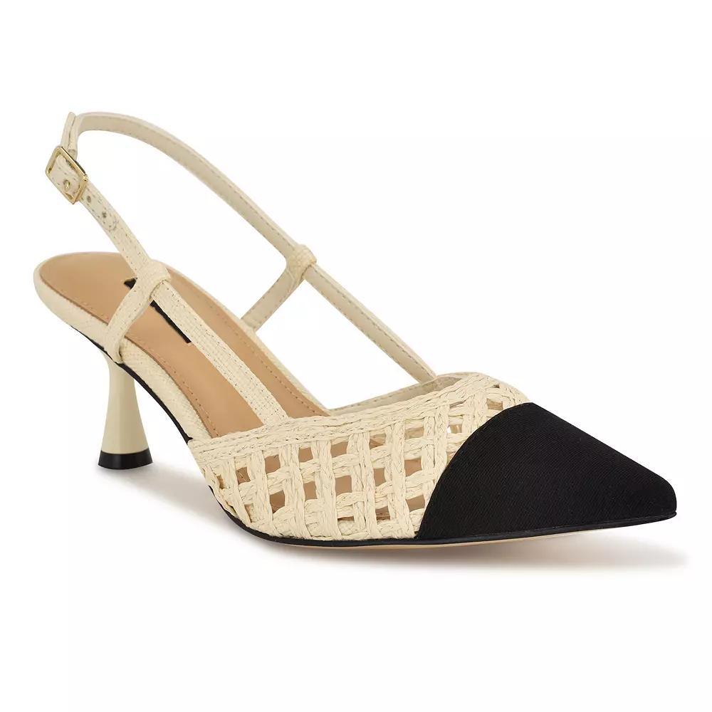 Nine West Railen Women's Pointy Toe Slingback Dress Pumps, Size: 10.5, Cream Black Product Image