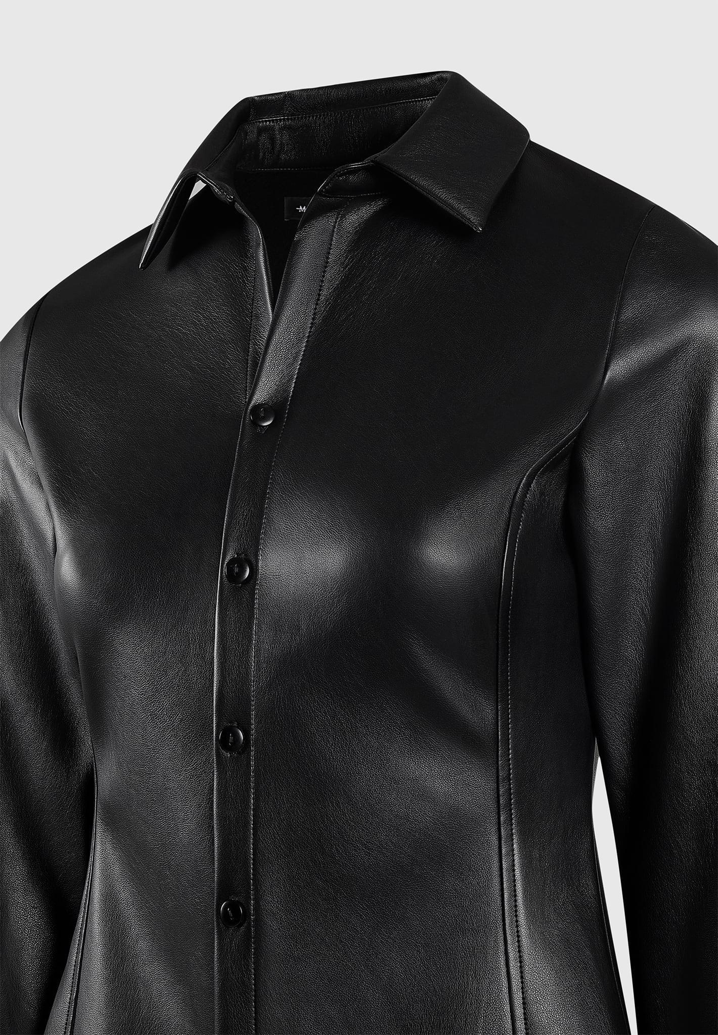 Sonia - Leather Angled Shirt - Black Female Product Image