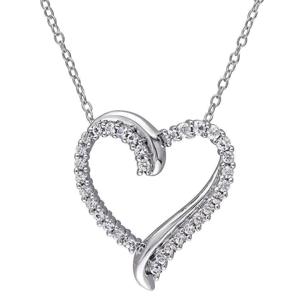 Stella Grace Sterling Silver Lab Created White Sapphire Heart Pendant Necklace, Women's, Size: 18" Product Image