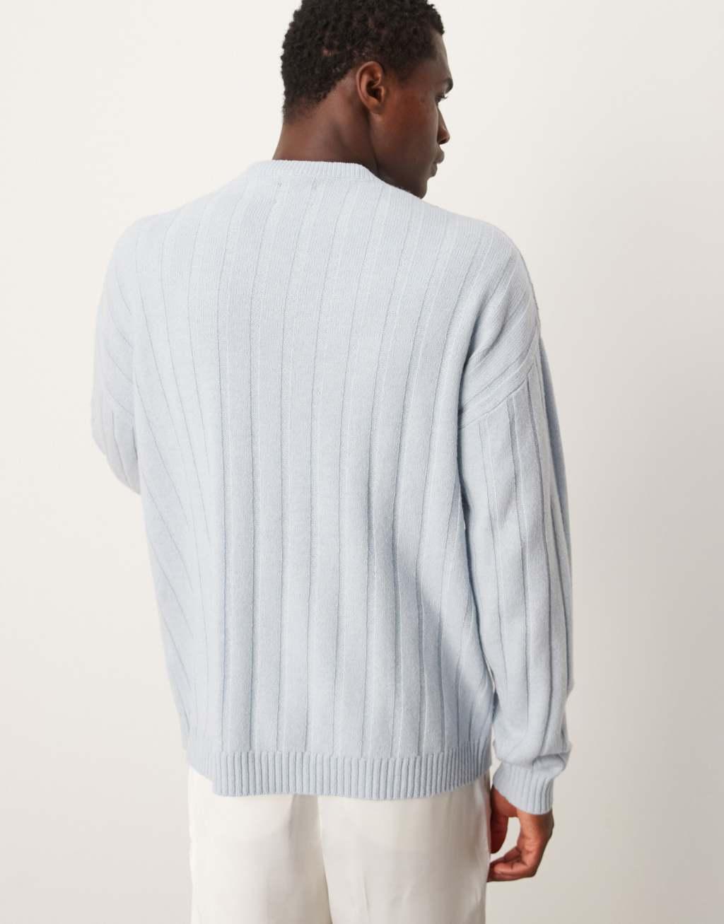 ASOS DESIGN relaxed knitted lambswool wide rib sweater in light blue Product Image