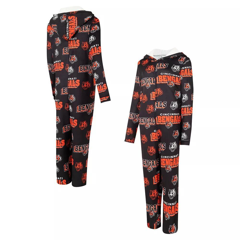 Women's Concepts Sport Black Cincinnati Bengals  Roadway Allover Print Microfleece Full-Zip Union Suit, Size: 2XL Product Image