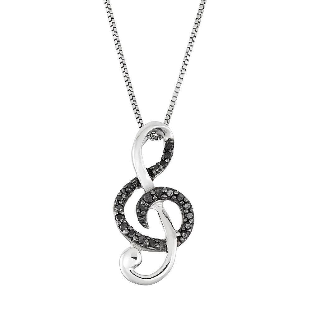 Sterling Silver 1/10 Carat T.W. Black Diamond Treble Clef Pendant, Women's, Size: 18" Product Image
