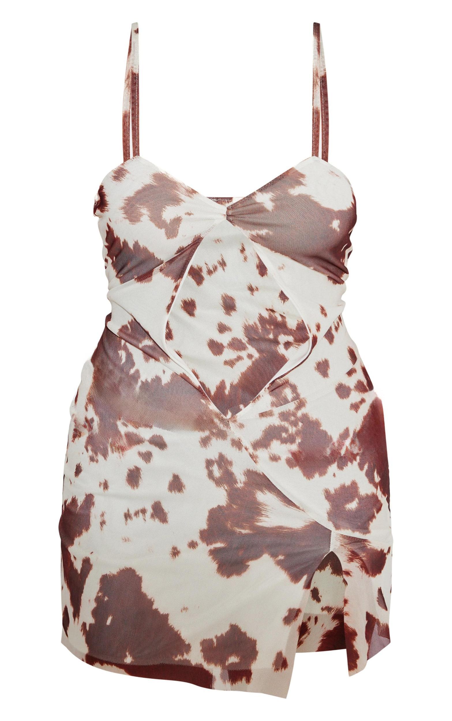 Brown Cow Print Cut Out Mini Dress Product Image