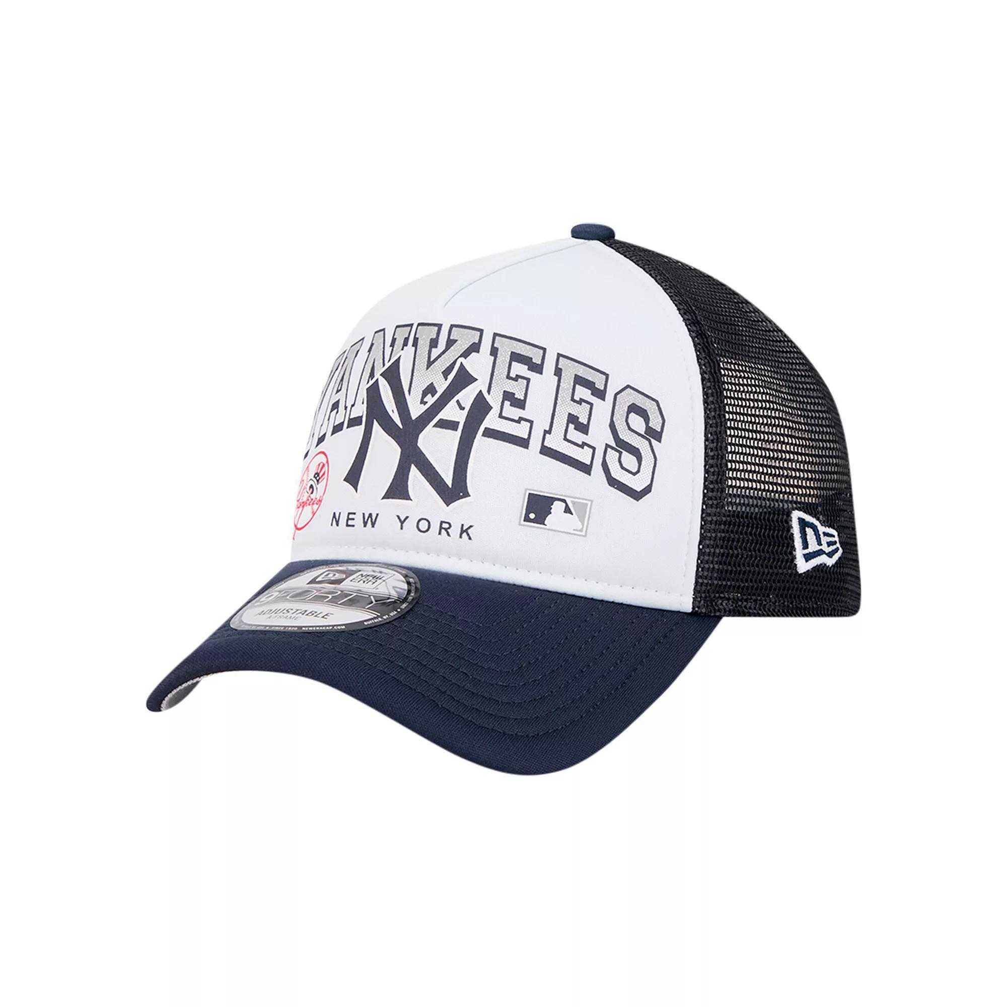 Men's New Era White New York Yankees Retro Wordmark 9FORTY A-Frame Trucker Adjustable Hat Product Image