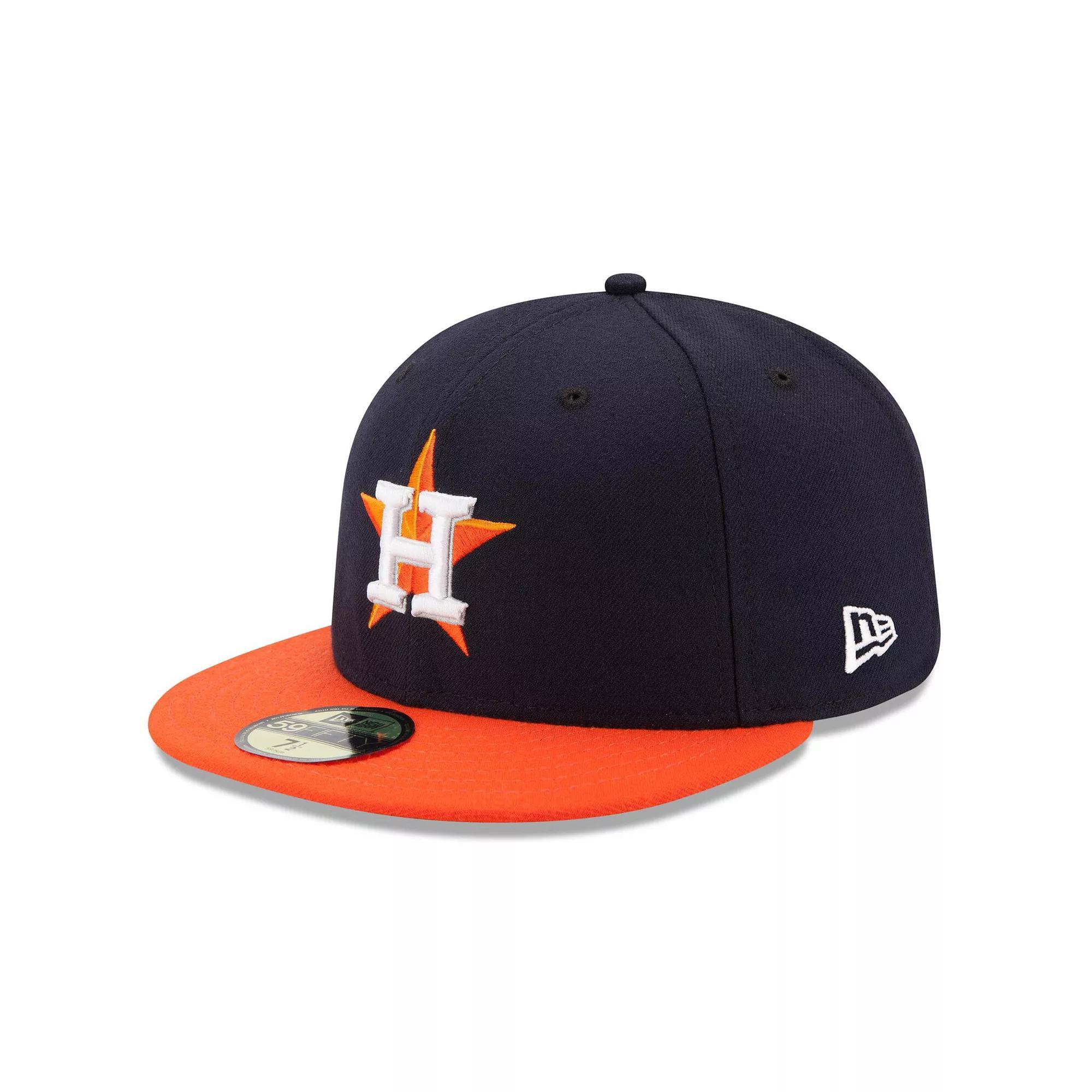 Men's New Era Navy/Orange Houston Astros Road Authentic Collection On Field 59FIFTY Performance Fitted Hat, Size: 7 1/4, Blue Product Image