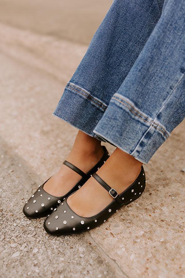 The Iris Rhinestone Embellished Faux Leather Flats in Black Product Image