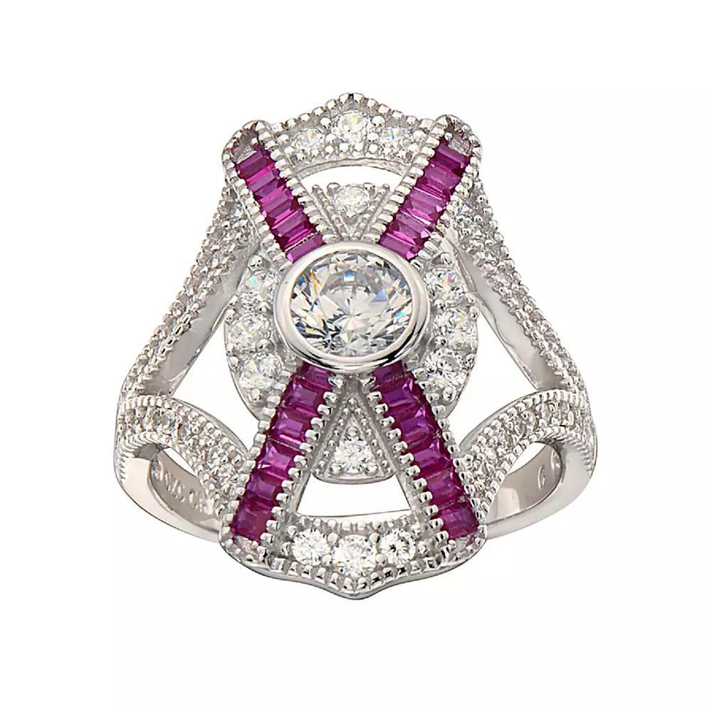 Sterling Silver Cubic Zirconia Baguette Cocktail Ring, Womens Product Image