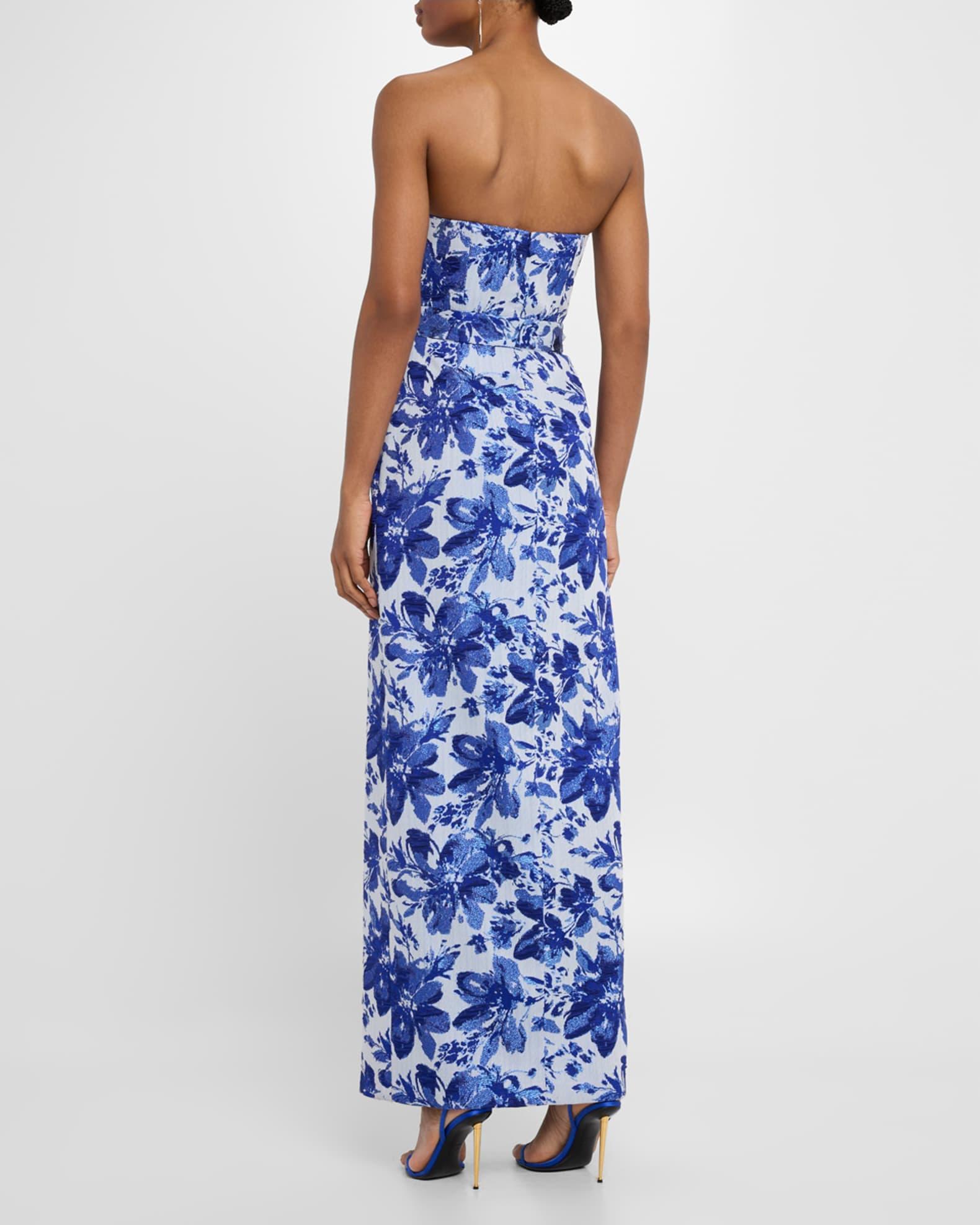 Strapless Metallic Floral Jacquard Column Gown Product Image