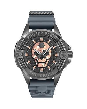 Philipp Plein Mens The Skull Analog Gunmetal Tone Silicone Strap Watch Product Image