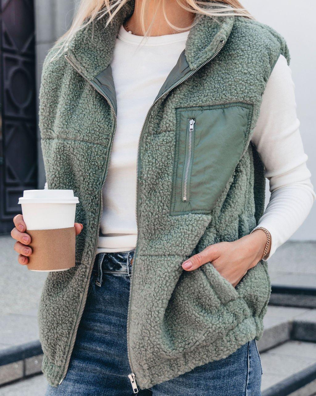 Mountainside Zip Up Fleece Vest - Sage - FINAL SALE Product Image