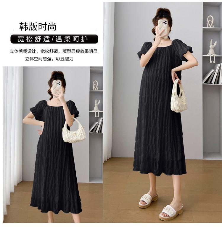 Maternity Short-Sleeve Square Neck Plain Midi A-Line Dress Product Image