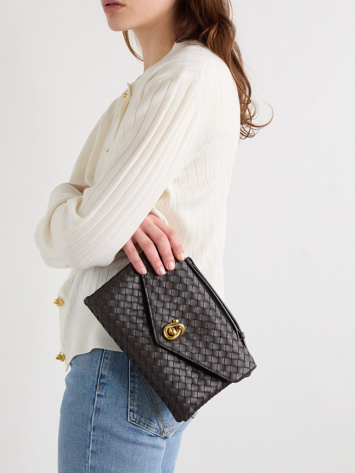 BOTTEGA VENETA Knot Lock Medium Intrecciato Leather Shoulder Bag In Brown Product Image