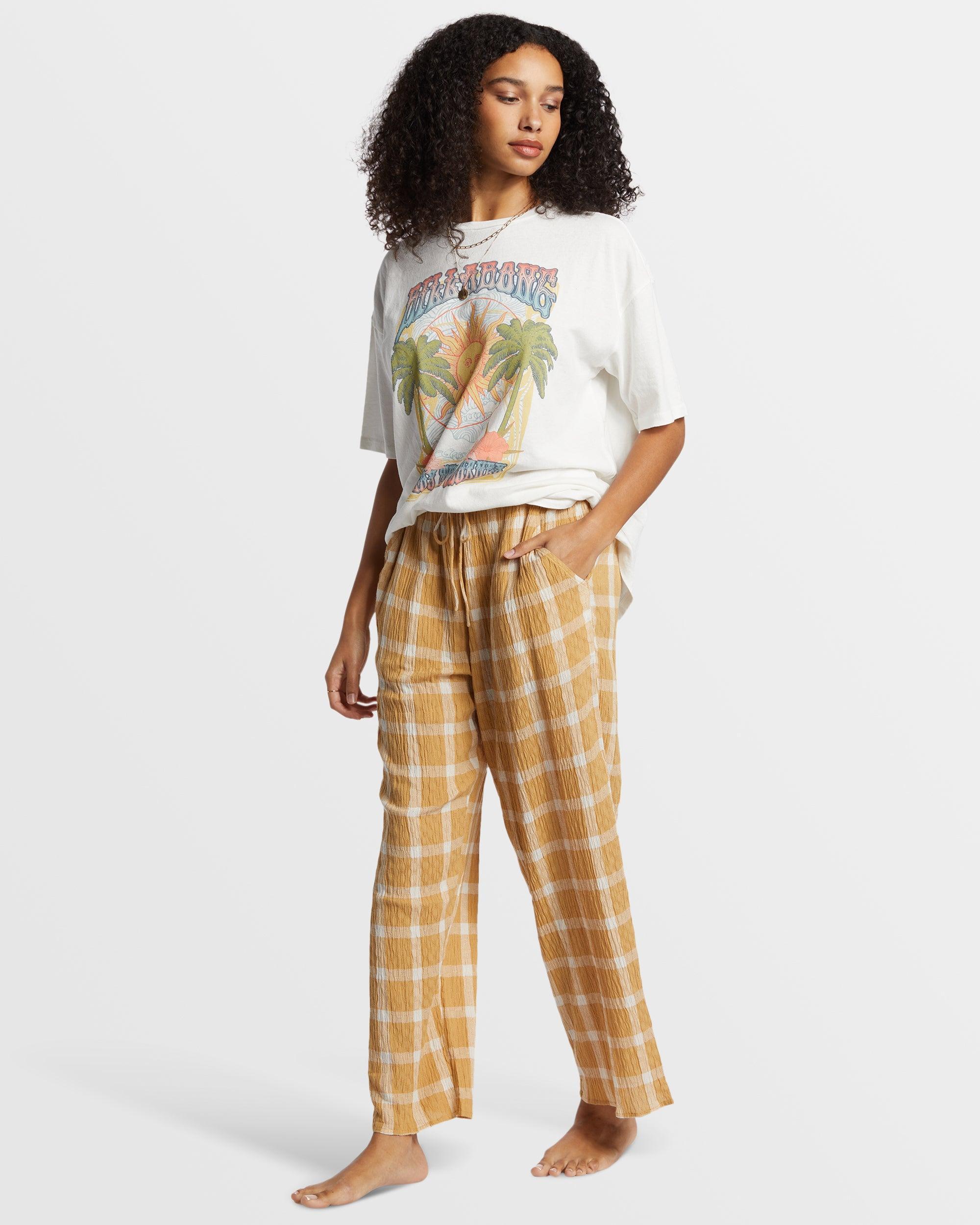 Plaid Out Elastic Waist Pants - Hemp 2 Female Product Image