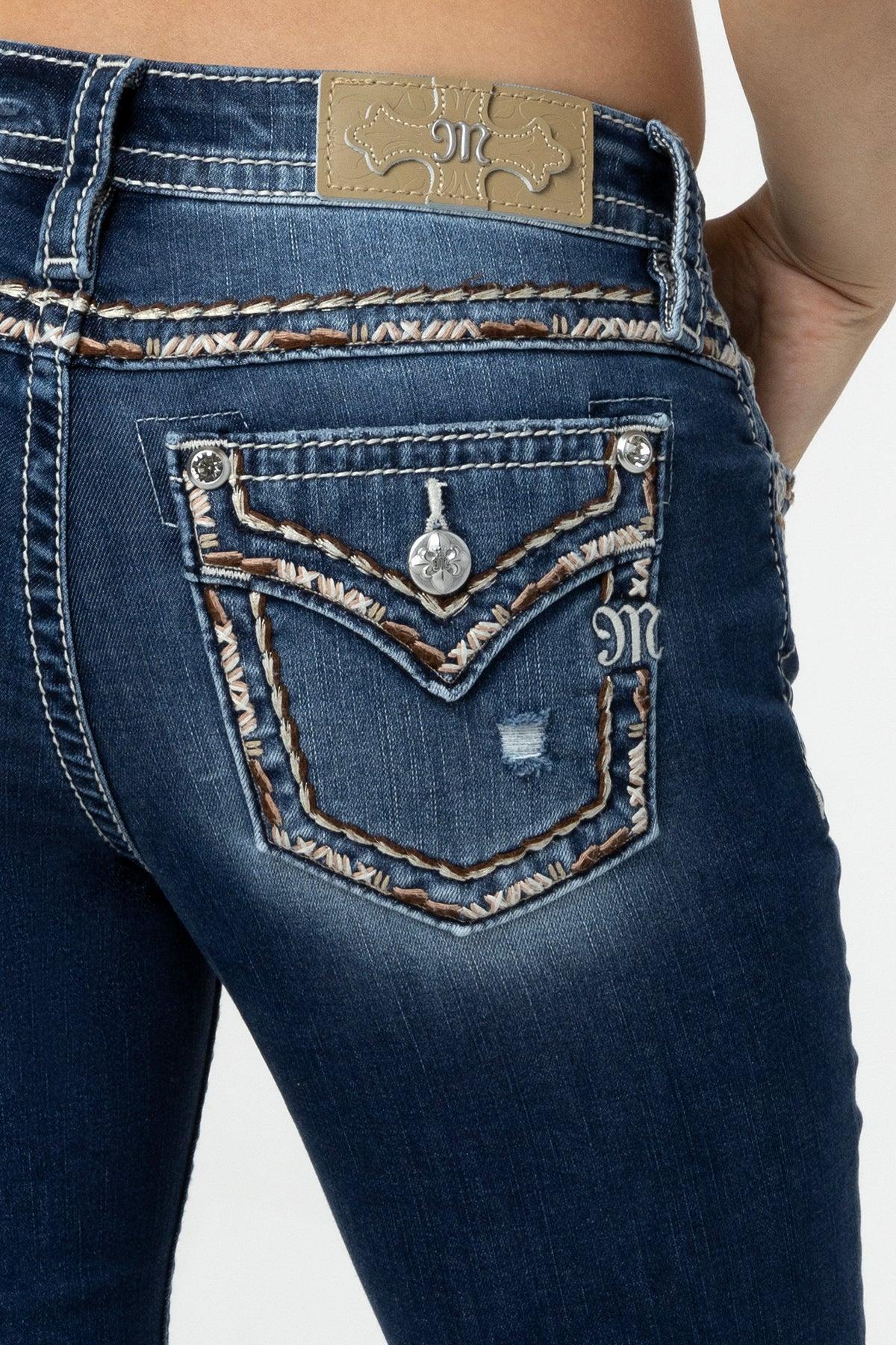 Torn Saddle Stitch Straight Jeans Product Image