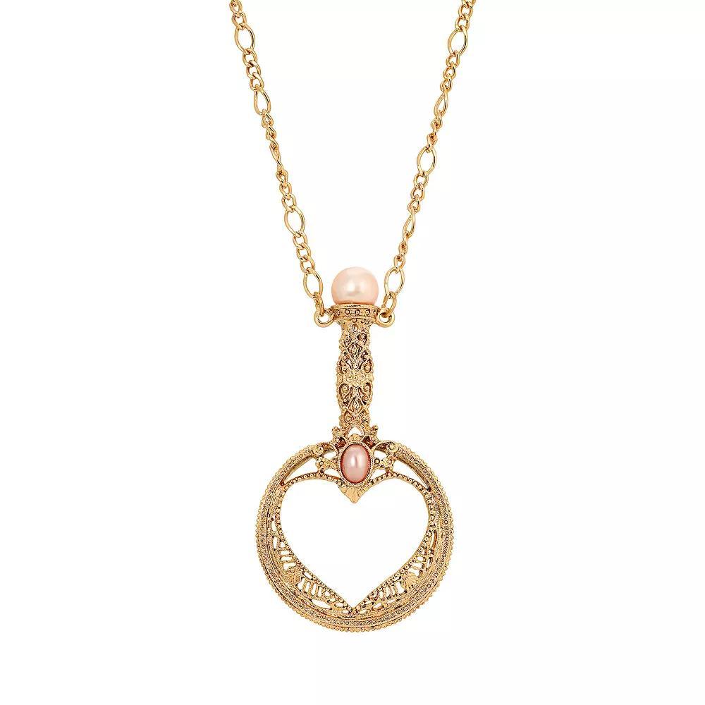 1928 Gold Tone Pink Pearl Magnifying Glass Necklace, Womens, Yellow Product Image