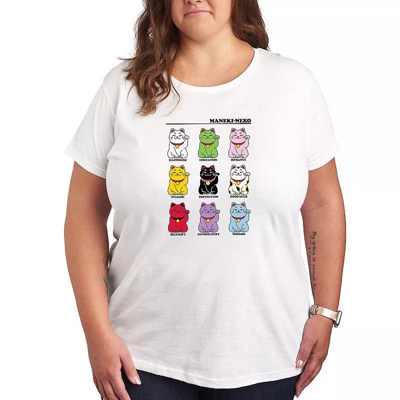 Plus Lucky Cat Grid Graphic Tee, Womens Grey Gray Product Image