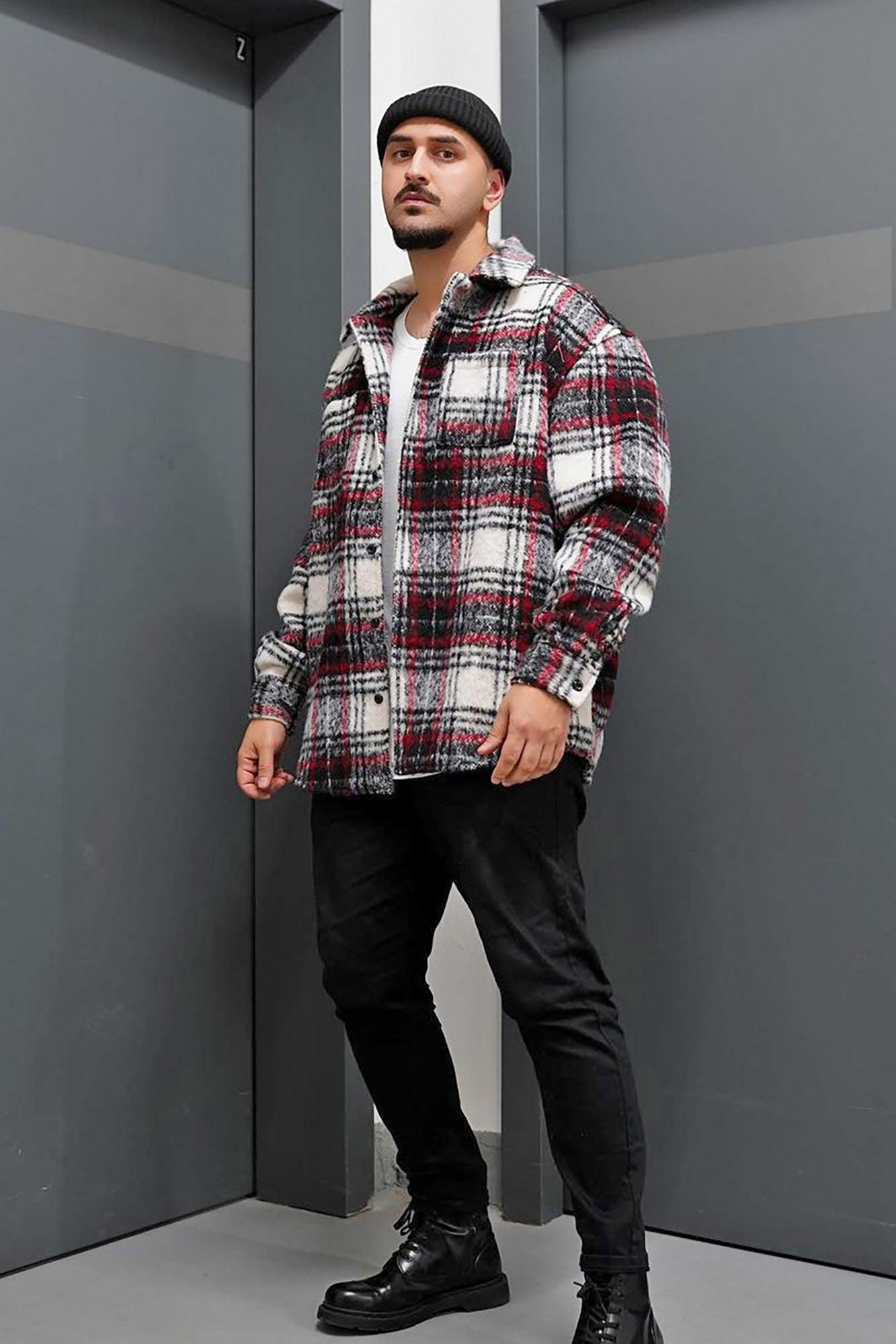Move Up Plaid Shacket - Red/combo Product Image