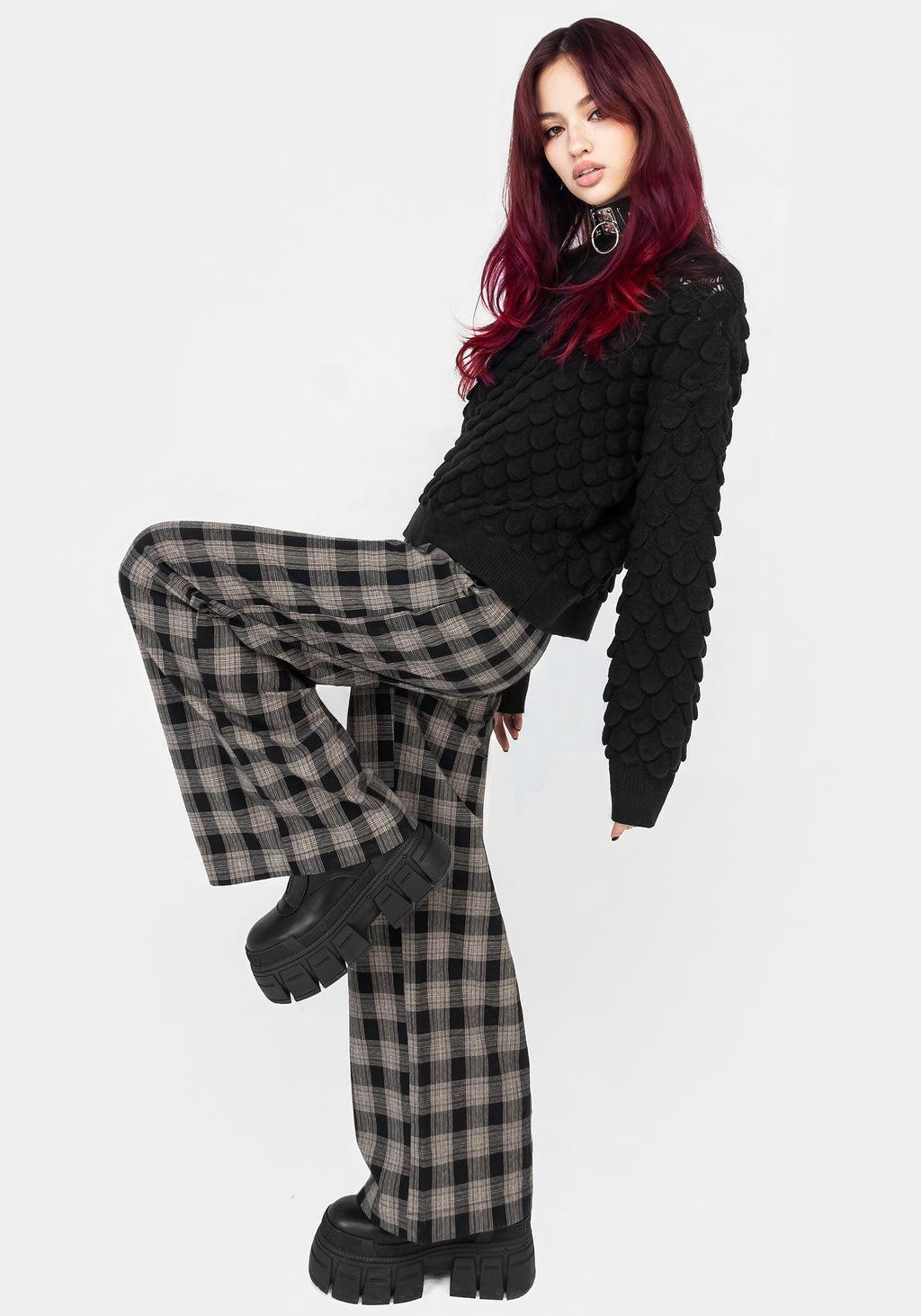 Glenda Wide Leg Check Trousers Product Image