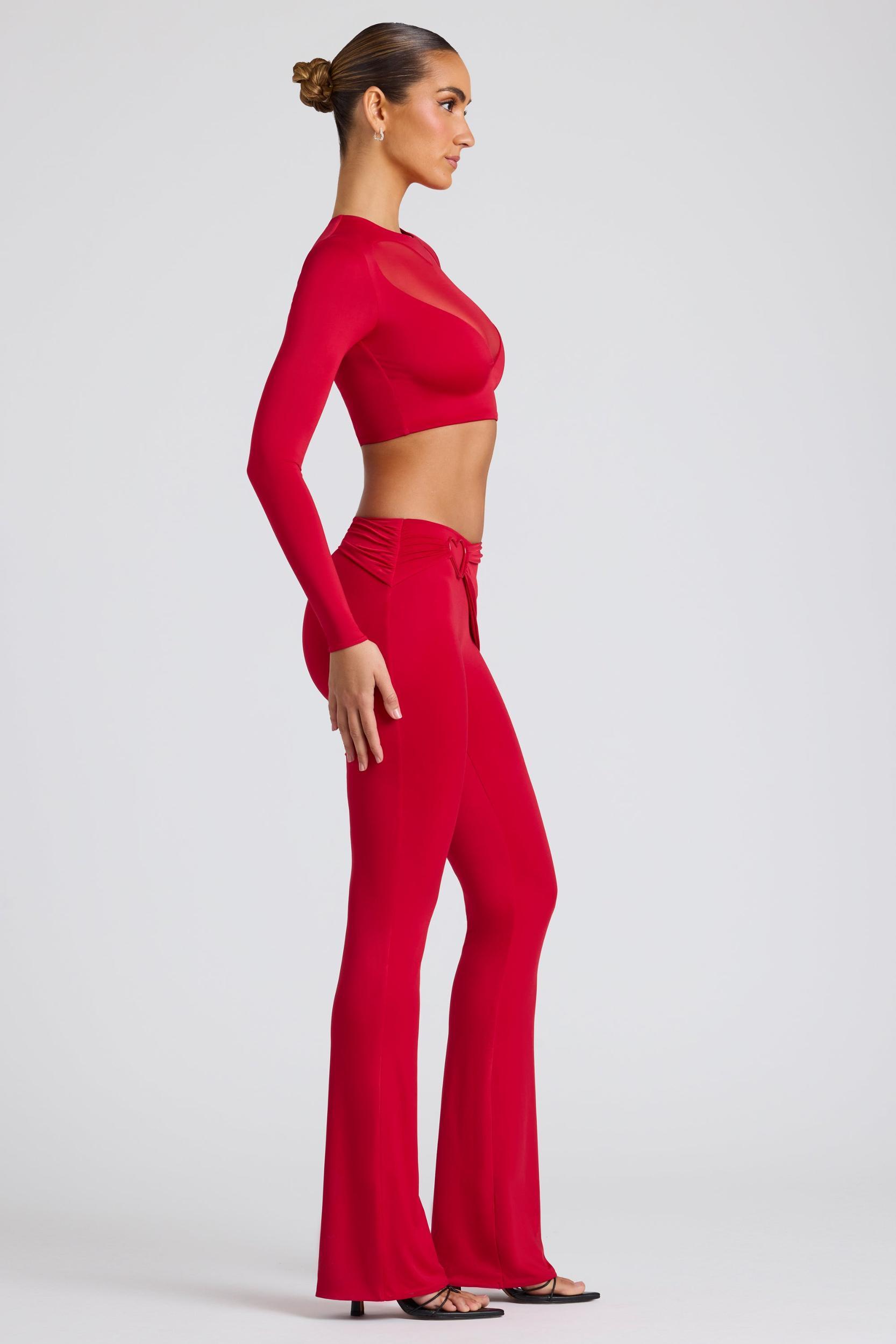 Draped Detail Straight Leg Trousers in Fire Red Product Image