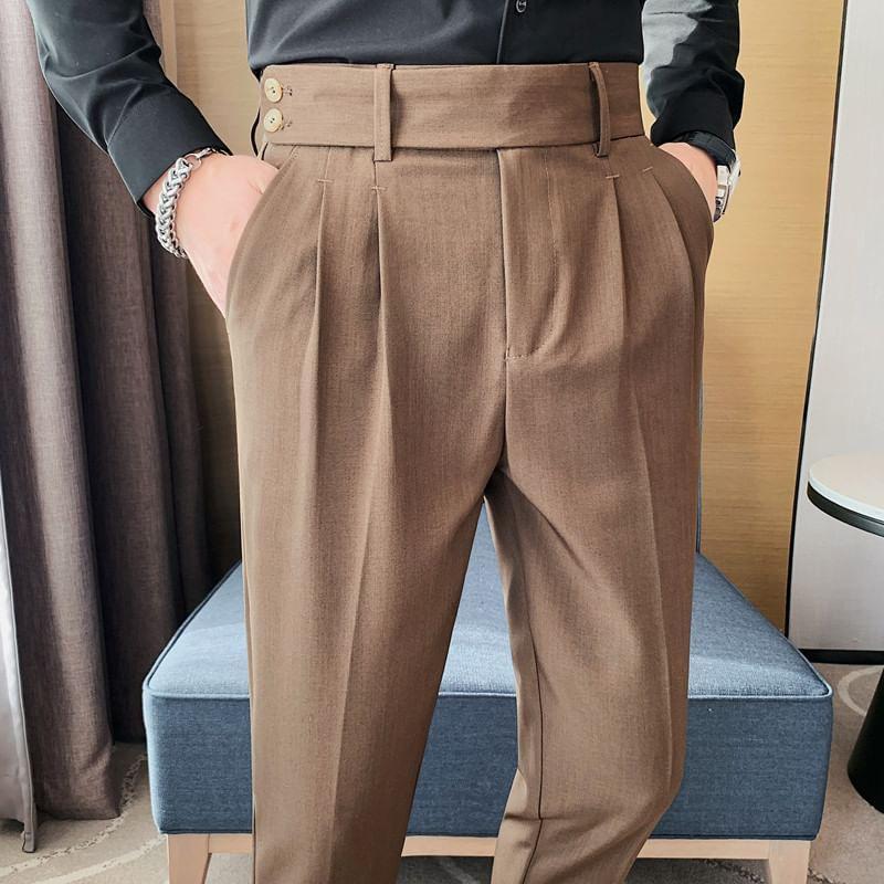 Mid Rise Plain Cropped Tapered Dress Pants Product Image