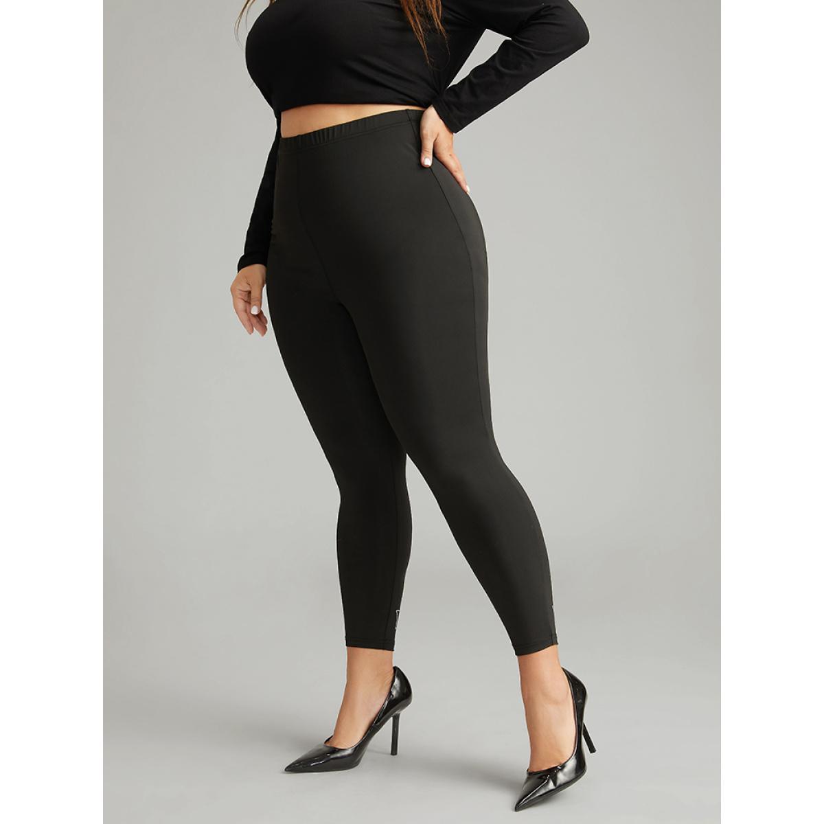 Plus Size Stretchy-Fit Rhinestone Elastic Waist Leggings Women Black Elegant High stretch Skinny High Rise Dailywear Leggings BloomChic 10/M Product Image