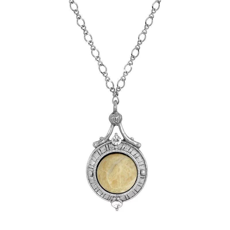 1928 Silver Tone Riverstone Round Stone Pendant Necklace, Womens Brown Product Image