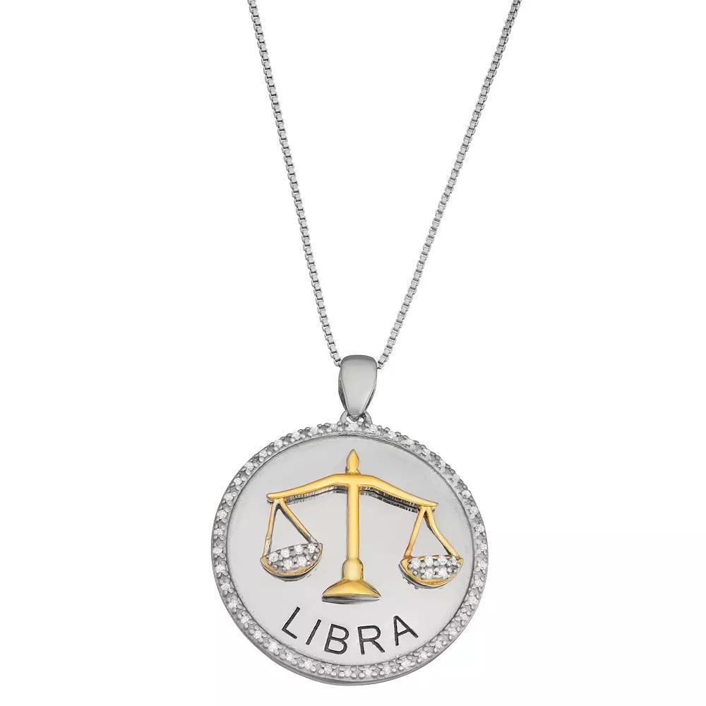 Jewelexcess 1/6 Carat T.W. Diamond Two-Tone Sterling Silver Zodiac Pendant Necklace, Womens Aquarius Product Image