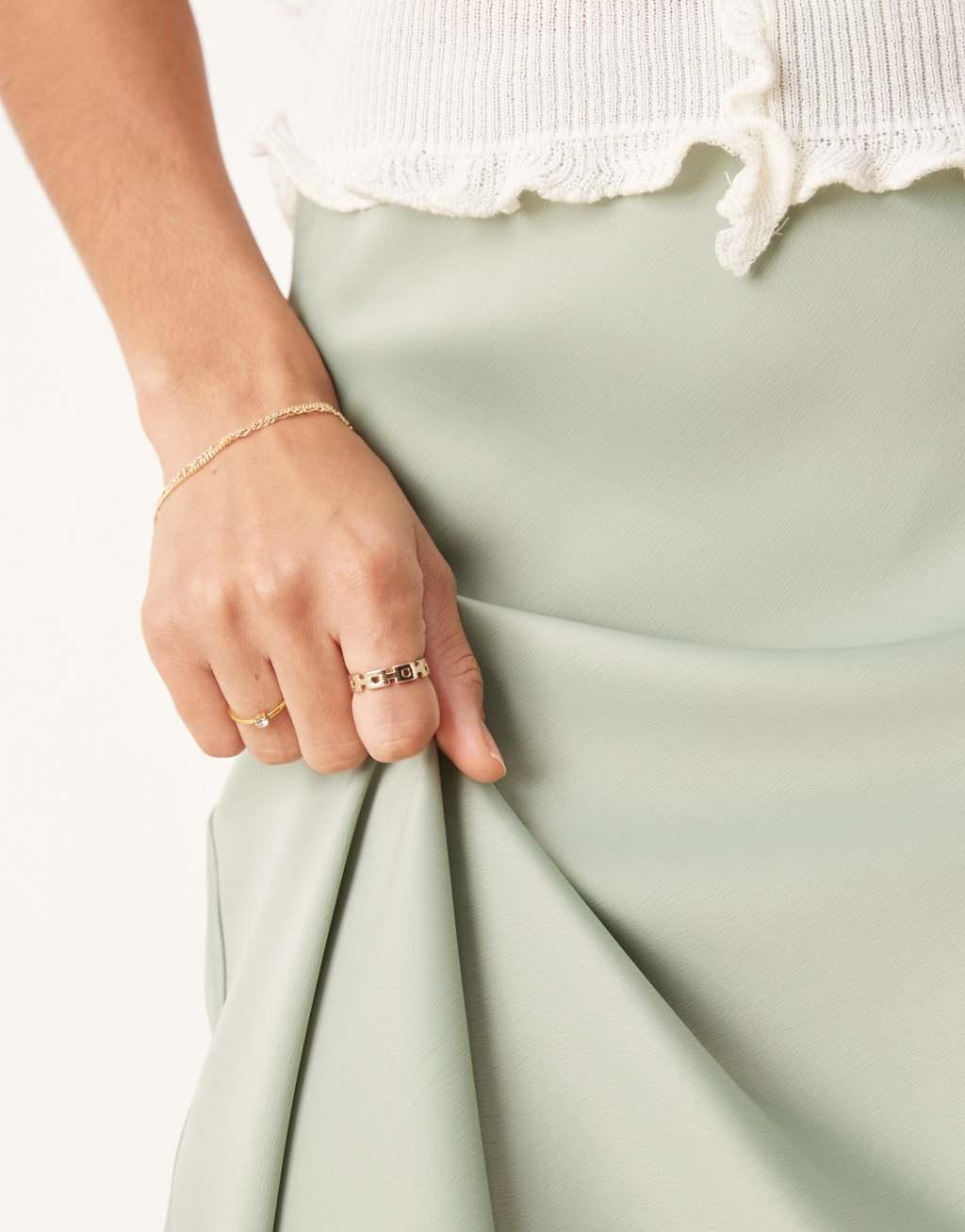YAS satin midi skirt in iceberg green Product Image