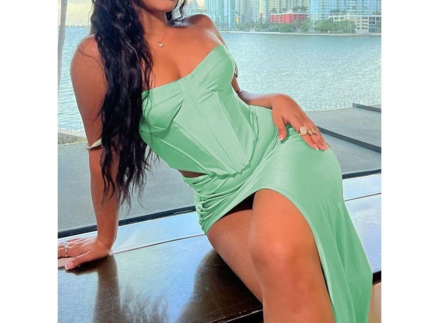 Set: Plain Corset Top + Mid Rise Slit Maxi Pencil Skirt Product Image