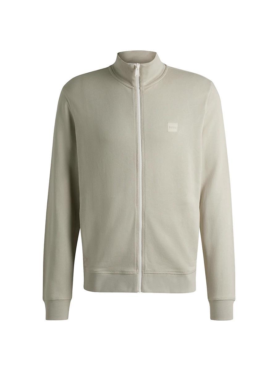 Mens Cotton Terry Zip Up Jacket with Logo Patch Product Image