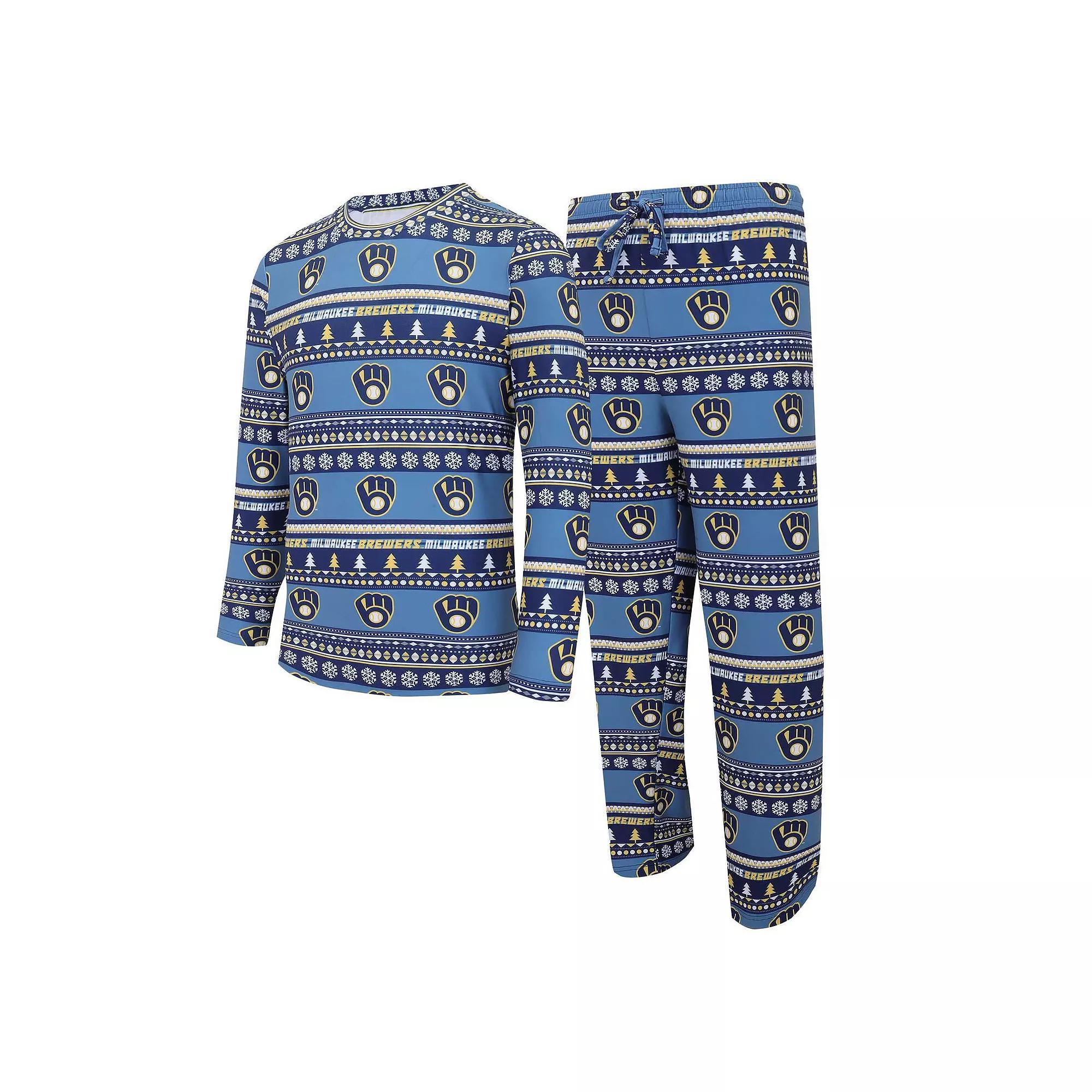 Men's Concepts Sport Navy Milwaukee Brewers Knit Ugly Sweater Long Sleeve Top & Pants Set, Size: 2XL, Blue Product Image