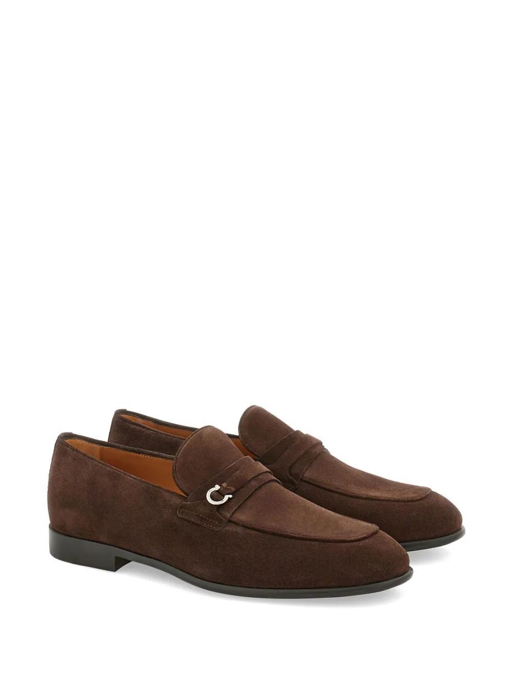 FERRAGAMO Gancini-plaque Suede Loafers In Brown Product Image