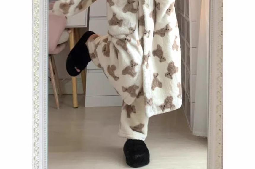 Bear Print Hooded Pajama Robe Product Image