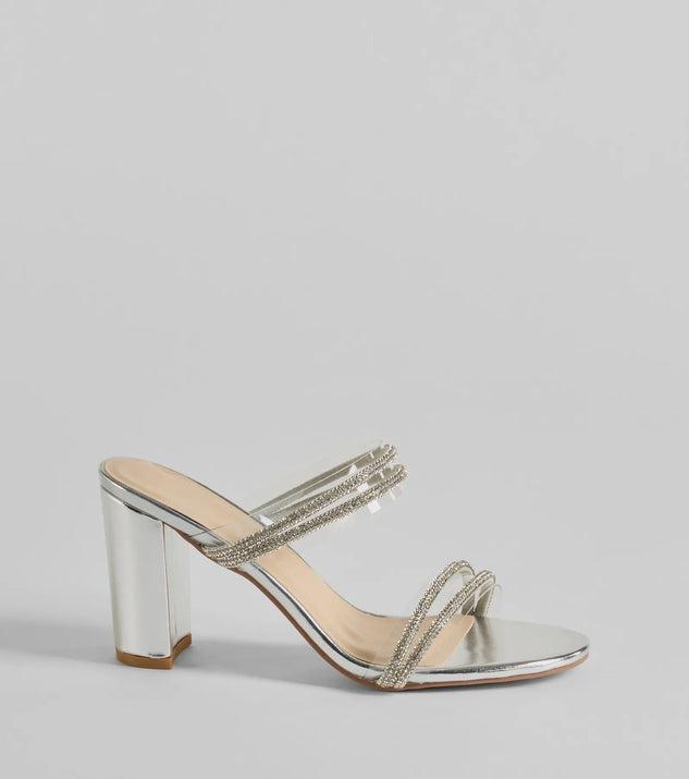 All The Glam Rhinestone Clear Strap Block Heels Product Image