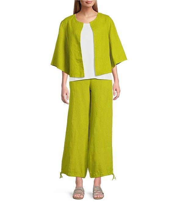 Bryn Walker Heavy Linen Round Neck Elbow Sleeve Open-Front Jacket Product Image