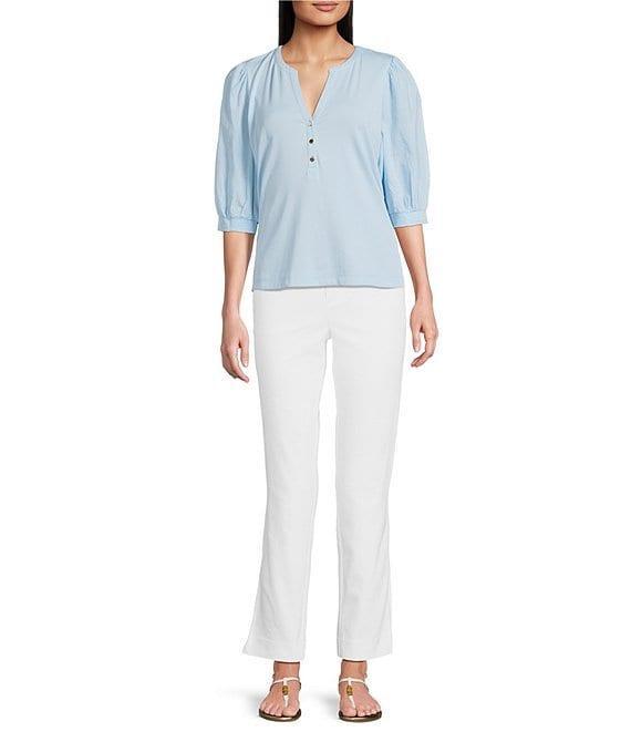 Lilly Pulitzer Ronson Split V -Neck Elbow Puff Sleeve Top Product Image