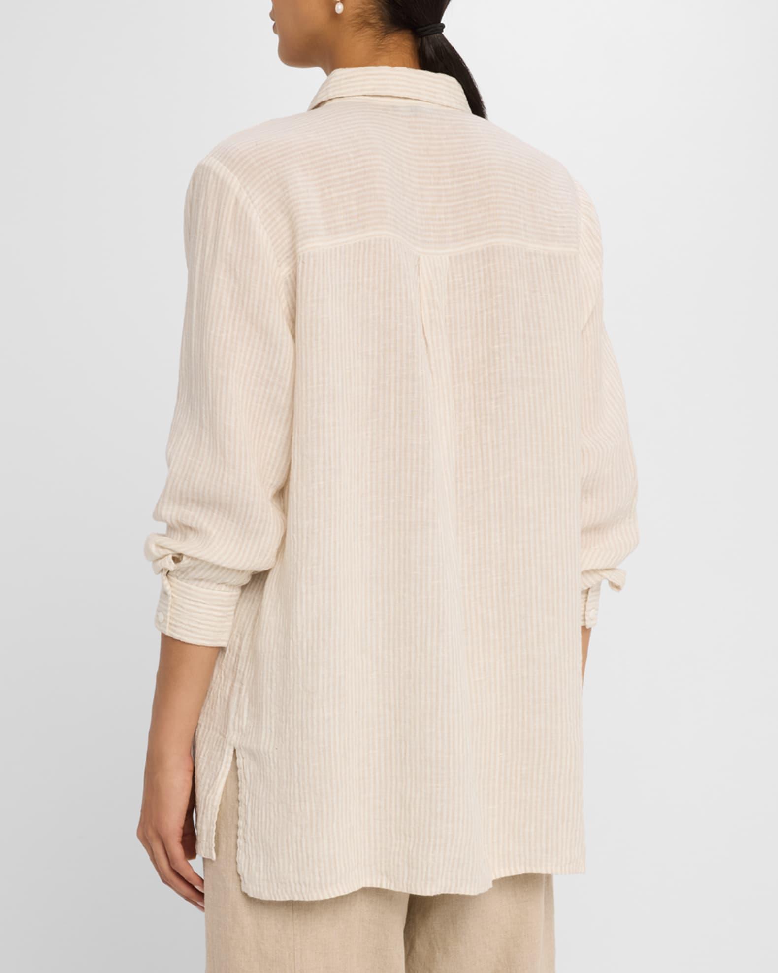 Puckered Striped Organic Linen Shirt Product Image