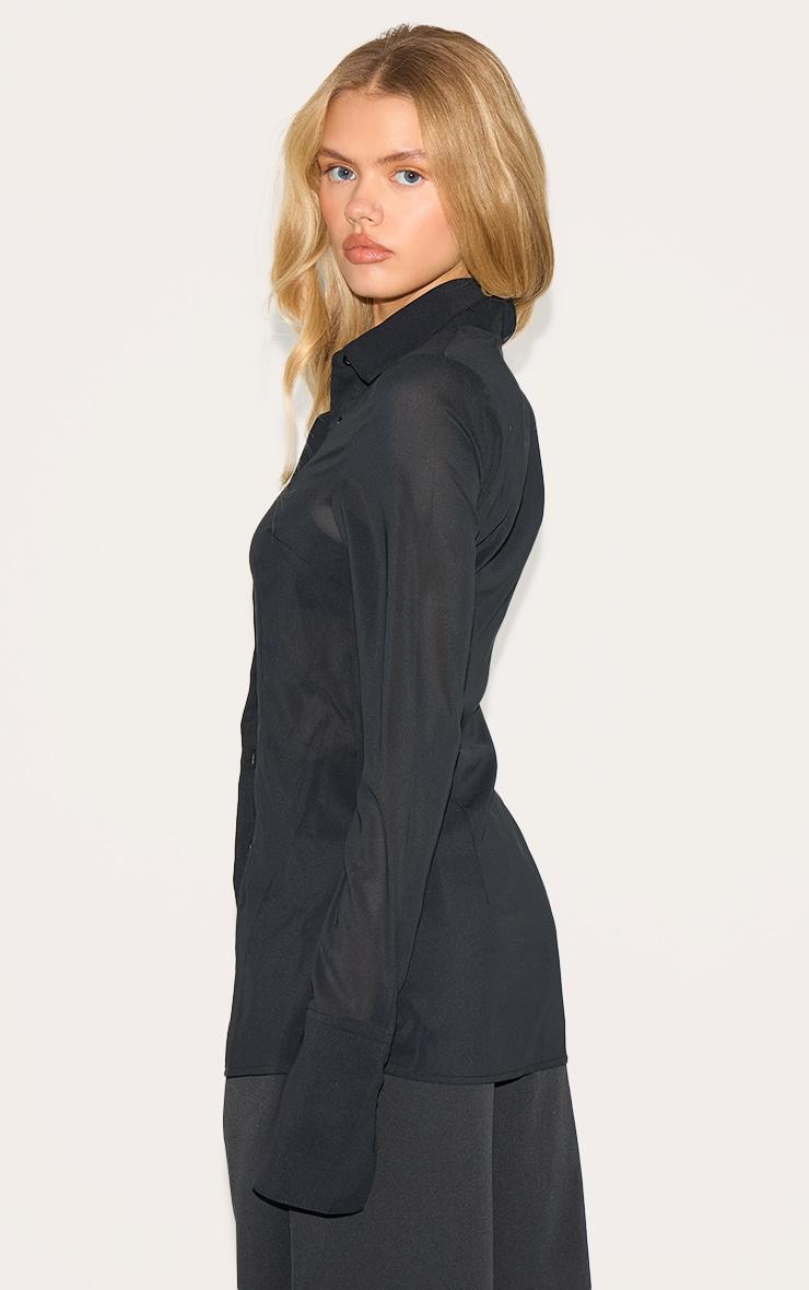 Black Chiffon Fitted Shirt Product Image