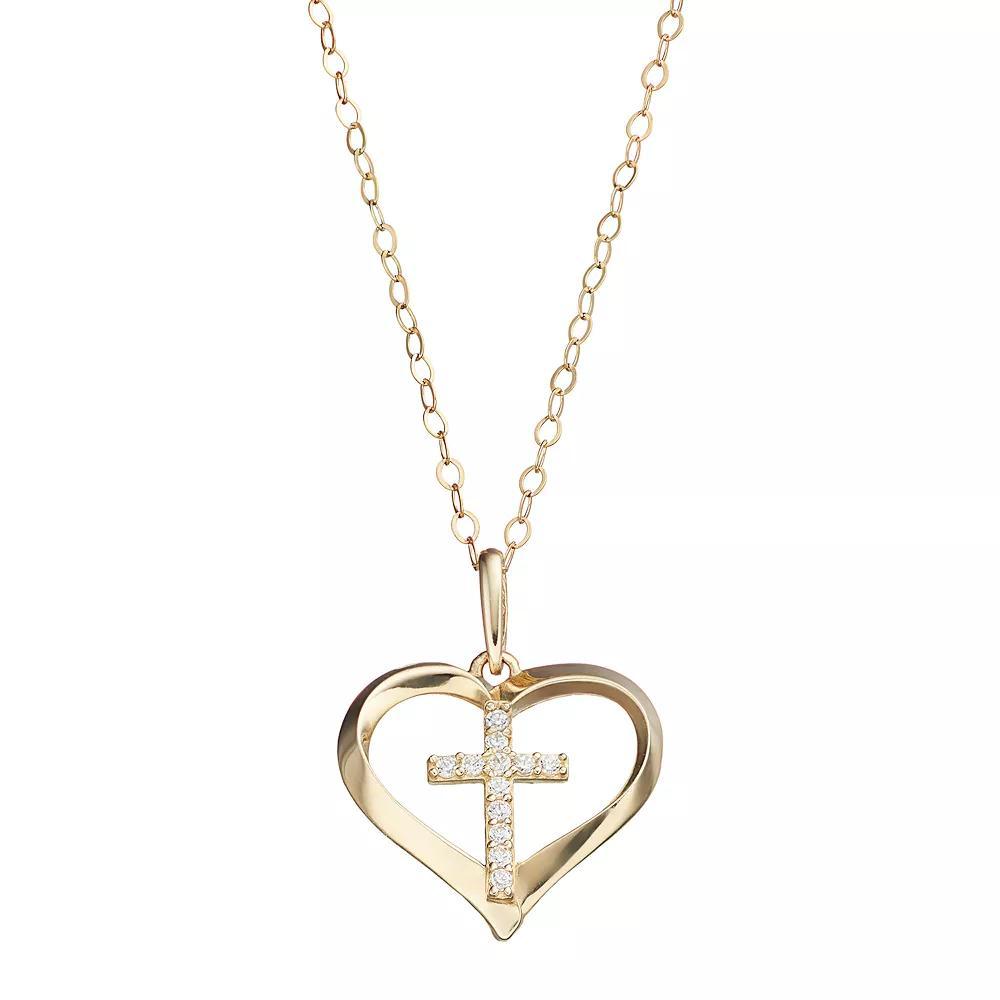 10k Gold Cubic Zirconia Cross & Heart Pendant Necklace, Women's Product Image
