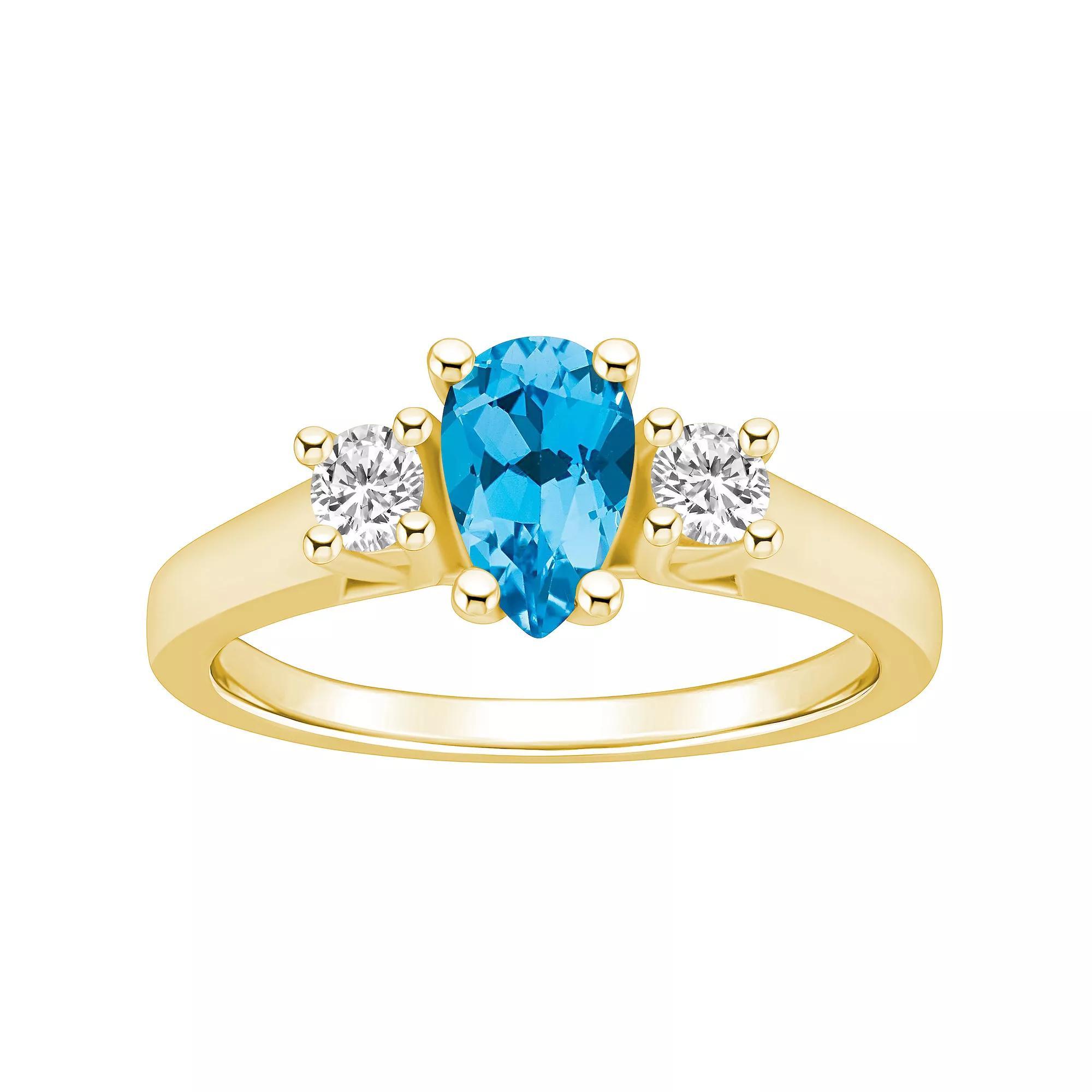 Alyson Layne 14k Gold Pear Cut Blue Topaz & 1/4 Carat T.W. Diamond Ring, Women's, Size: 5 Product Image