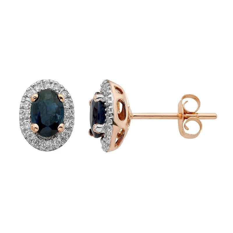 14k Rose Gold 1/6 Carat T.W. IGL Certified Diamond & Sapphire Oval Stud Earrings, Women's, Pink Product Image