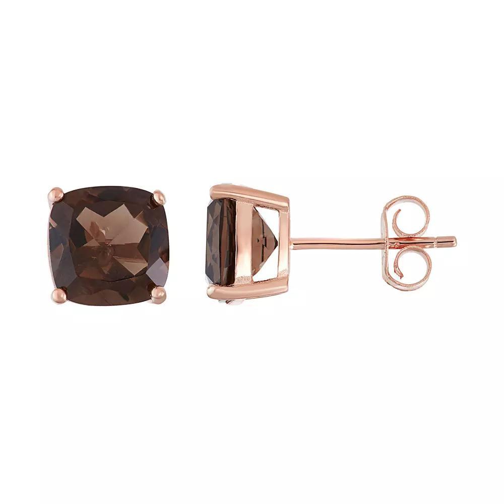18k Rose Gold Over Silver Smoky Quartz Stud Earrings, Women's, Pink Tone Product Image